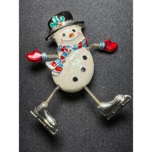 Vintage Danecraft Articulating Ice Skating Snowman Brooch